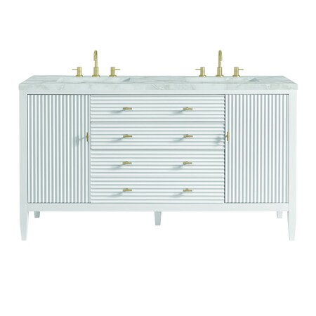 James Martin Vanities 60'' Double Vanity, Bright White w/ 3 CM Victorian Silver Quartz Top 485-V60D-BW-3VSL